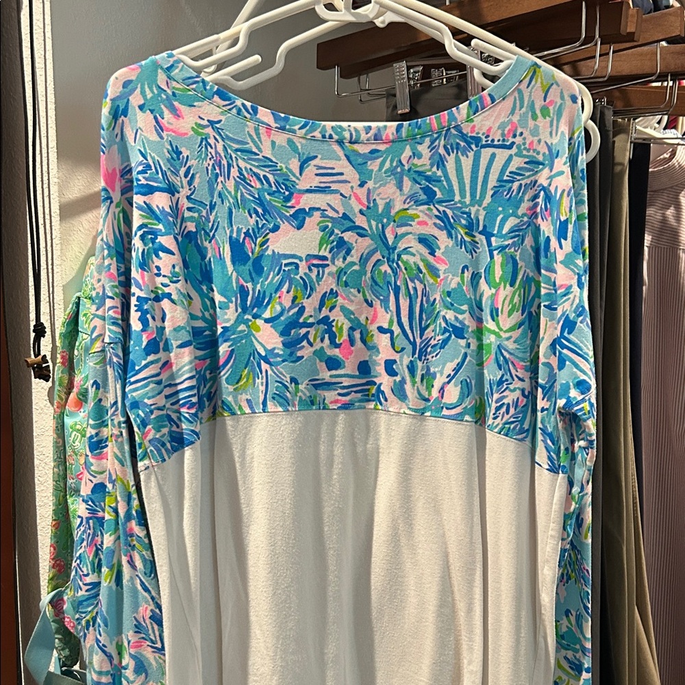 Lilly Pulitzer Blue and Pink Floral Blouse long sleeve